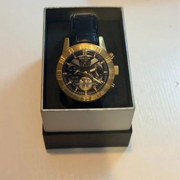 Authentic Heritor 44mm Automatic Hannibal Semi-Skeleton Leather-Band Watch - Picture 8 of 9